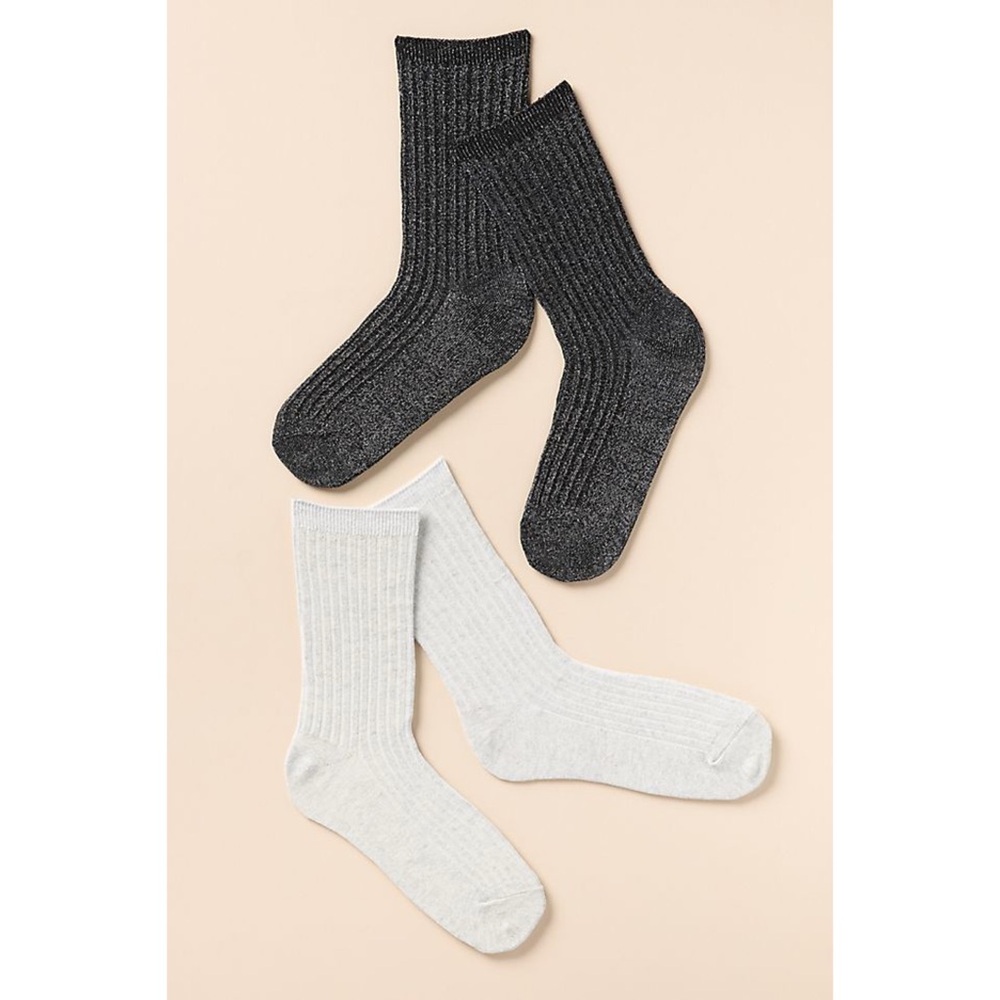 Anthropologie Ribbed Lurex Trouser Socks Set of Two OS NWT